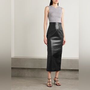 KHAITE Loxley Leather Maxi Skirt Black Size 8